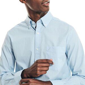 Nautica Men's Wrinkle Resistant Long Sleeve Button Front Shirt (XL, NoonBlue)